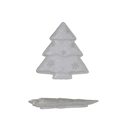 Hello Honey® 10.5" Antique White Stoneware Christmas Tree Plate with Snowflakes