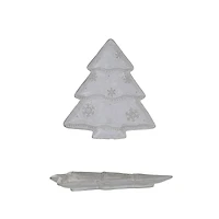 Hello Honey® 10.5" Antique White Stoneware Christmas Tree Plate with Snowflakes
