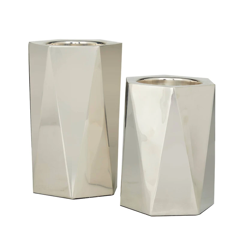 Silver Stainless Steel Glam Candle Holder, Set of 2" 10", 8"