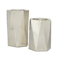 Silver Stainless Steel Glam Candle Holder, Set of 2" 10", 8"