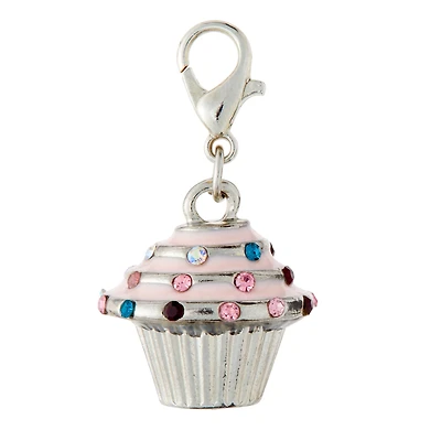12 Pack: Pink & Silver Cupcake Charm by Bead Landing™