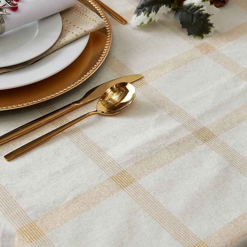 DII® 120" Gold Lurex Plaid Tablecloth