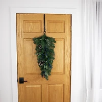 28" Unlit Mixed Pine, Blueberries & Snowy Pine Cones Teardrop Swag