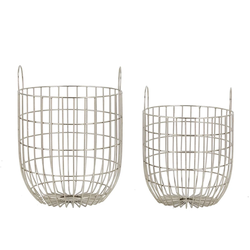 Set of 2 Silver Iron Contemporary Storage Basket, 17" x 13" x 13"
