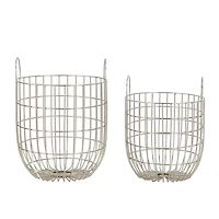Set of 2 Silver Iron Contemporary Storage Basket, 17" x 13" x 13"