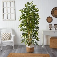 75" Bamboo Artificial Tree in Handmade Natural Jute and Cotton Planter