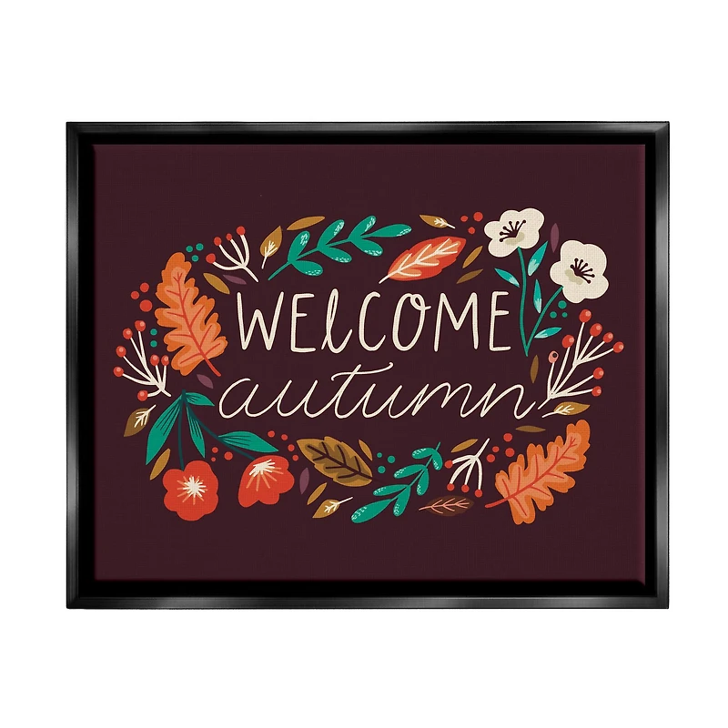 Stupell Industries Welcome Autumn Fall Botanicals Framed Floater Canvas Wall Art