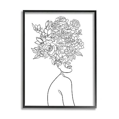 Stupell Industries Slouching Woman Elegant Bouquet Hair Minimal Linework in Frame Wall Art