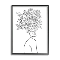 Stupell Industries Slouching Woman Elegant Bouquet Hair Minimal Linework in Frame Wall Art