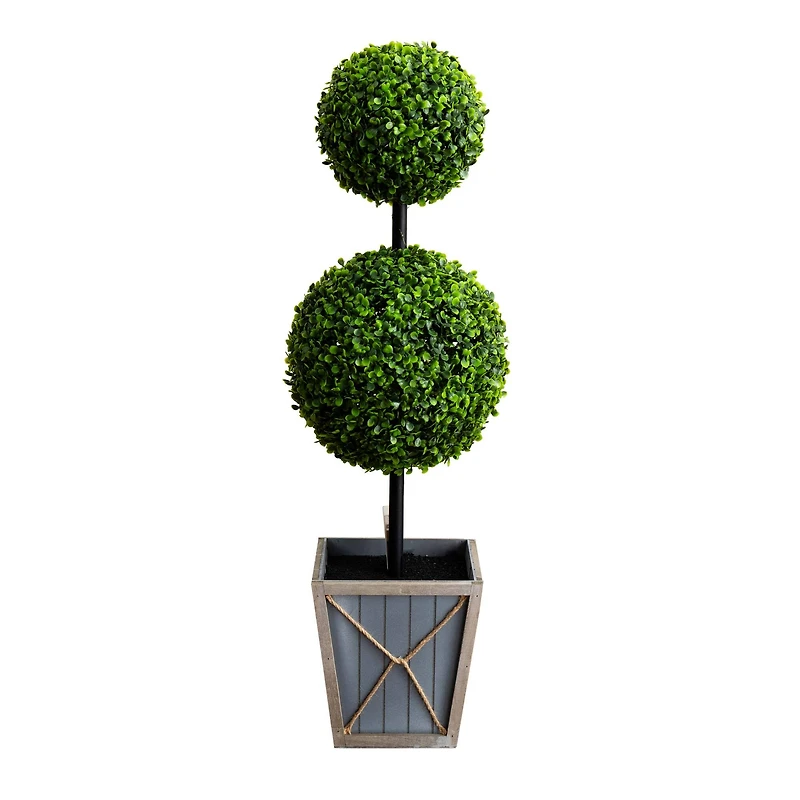 3ft. LED UV Resistant Double Ball Boxwood Topiary in Decorative Planter
