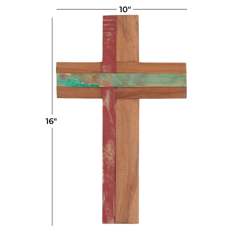 Brown Wood Rustic Cross Sculpture, 18" x 10" x 4"
