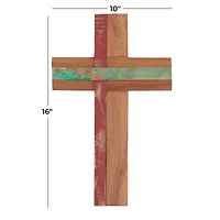 Brown Wood Rustic Cross Sculpture, 18" x 10" x 4"