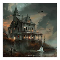 Haunted Lakeside Mansion 16" x 16" Canvas Wall Art