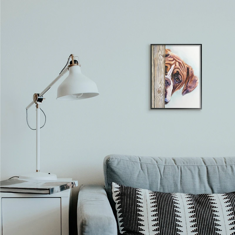 Stupell Industries Boxer Dog Hide and Seek Puppy Portrait in Black Frame Wall Art