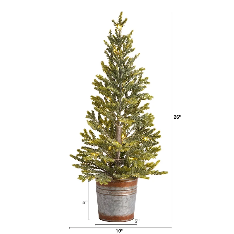 2ft. Pre-Lit Pine Artificial Christmas Tree in Rustic Metal Planter, Warm White Lights