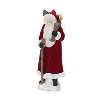 Flocked Santa Figurine with Hood & Staff Set