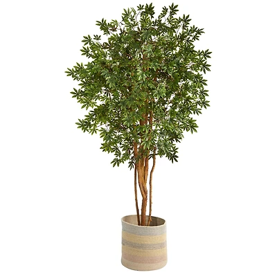 6ft. Japanese Maple Artificial Tree in Handmade Natural Cotton Multicolored Woven Planter