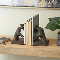 7.5" Dark Brown Hands Heart Inspired Decorative Bookend Set with Butterfly & Copper Accents