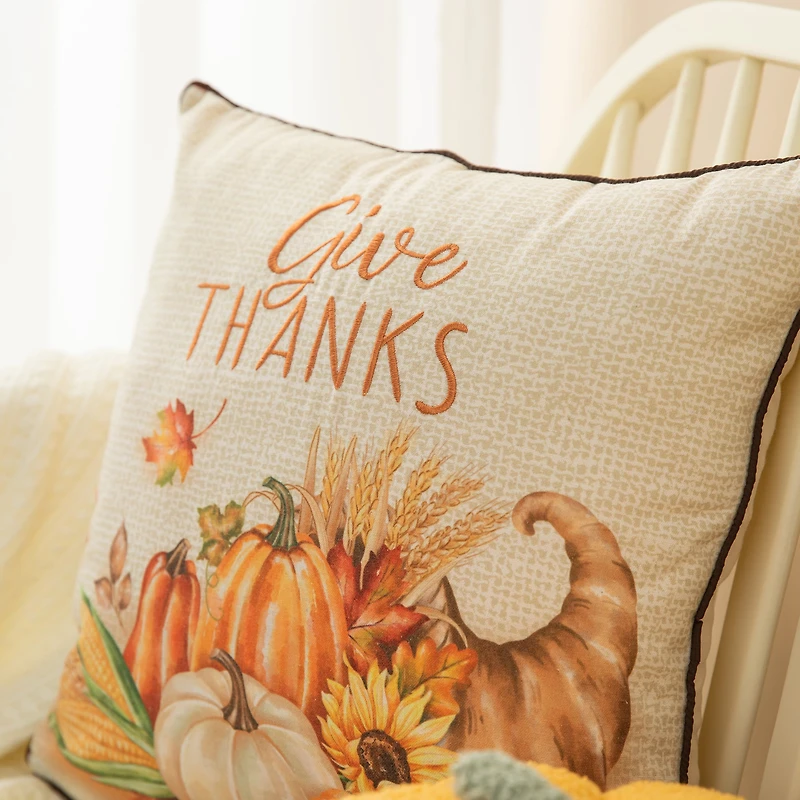 Glitzhome® 18" Thanksgiving Embroidered Pillow