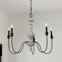 Hello Honey® Robert Stevenson Lighting Magnolia 25" Matte Black 5-Light White Washed Wood and Metal Chandelier