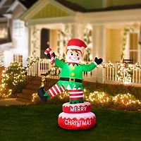 Glitzhome® 6ft. Light-Up Inflatable Rotating Elf Décor