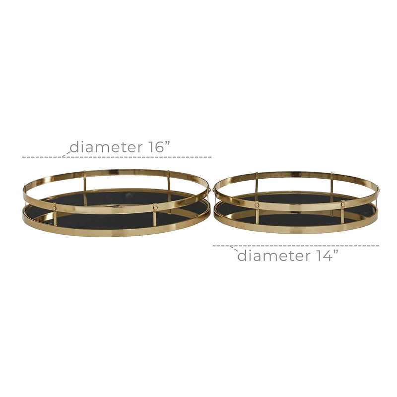CosmoLiving by Cosmopolitan Set of 2" Gold Metal Glam Tray, 14", 16"