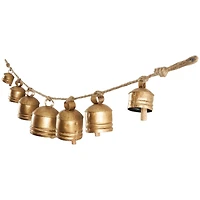 Gold Metal Tibetan Inspired String Hanging Decorative Cow Bells with Jute Hanging Rope