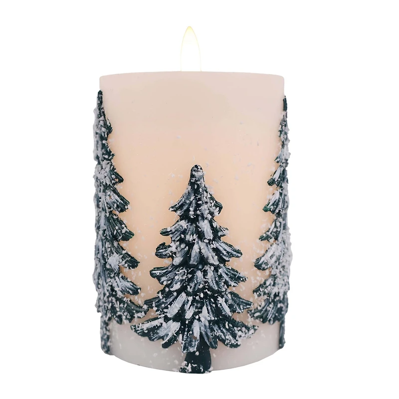 3" Flocked Trees LED Wax Pillar Candle by Ashland®