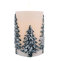 3" Flocked Trees LED Wax Pillar Candle by Ashland®