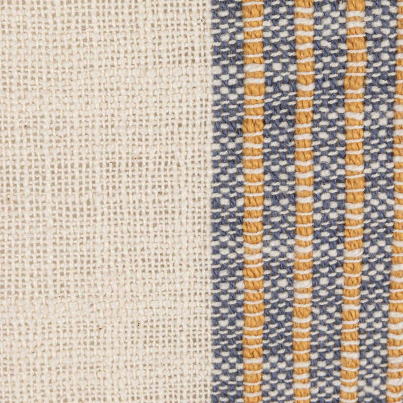 Hello Honey® Blue & Yellow Stripes on Cream Cotton Throw Pillow with Fringe