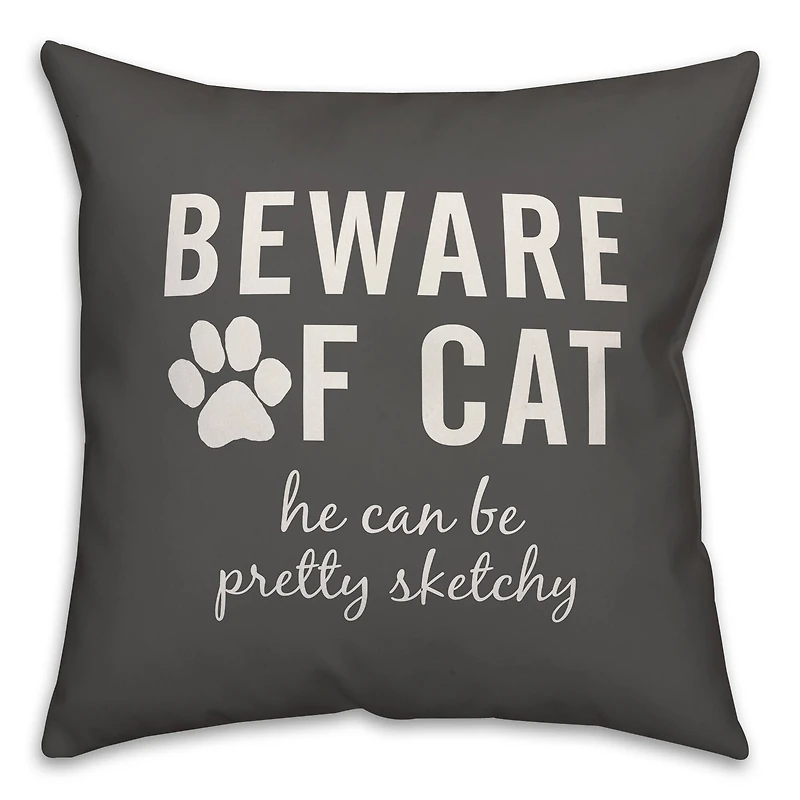 Beware of Cat Throw Pillow