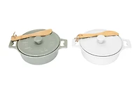 Hello Honey® Farmhouse Round Lidded Stoneware Brie Bakers with Wood Spreaders Set