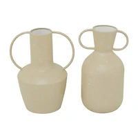 Beige Metal Vase with Handles Set of 2 7", 9"