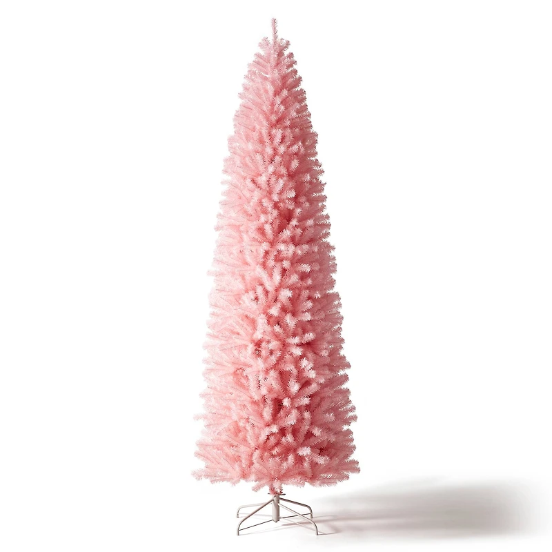 9ft. Unlit Pink Pencil Tinsel Artificial Christmas Tree