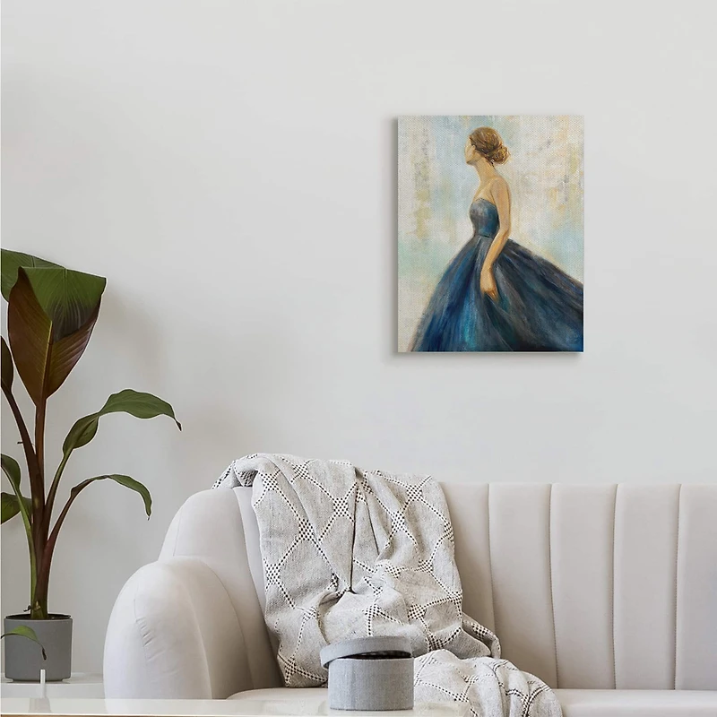 Stupell Industries Young Woman Blue Dress Soft Focus Pose Canvas Wall Art