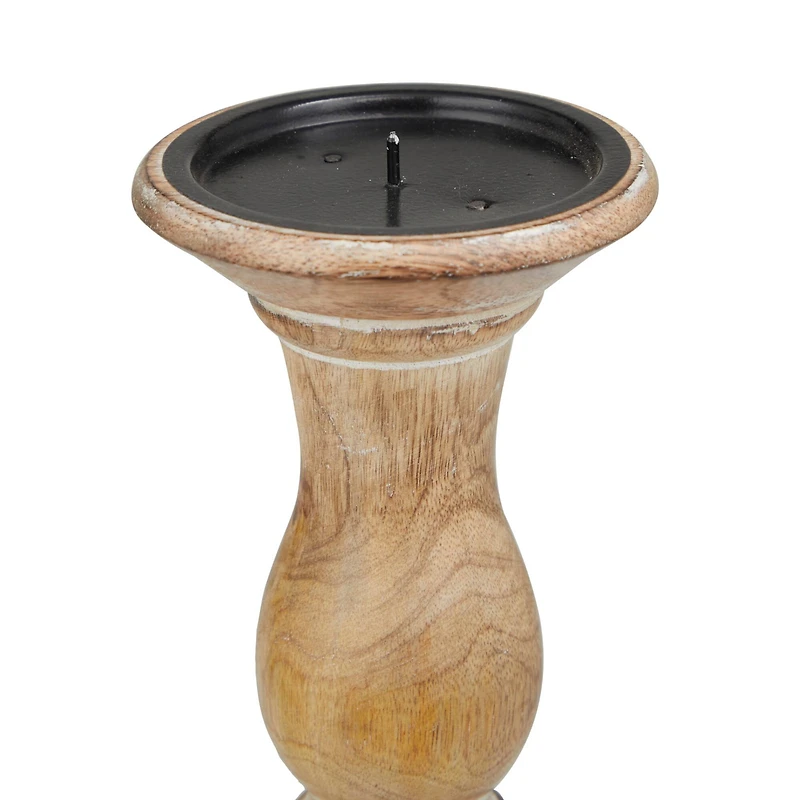Light Brown Wood Candle Holder Set
