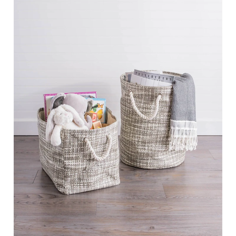 DII® Large Stone Tweed Round Woven Paper Storage Basket