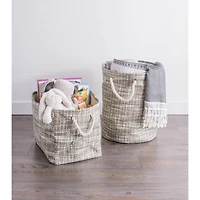 DII® Large Stone Tweed Round Woven Paper Storage Basket