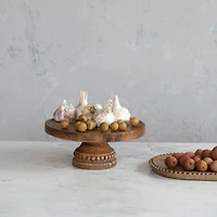 Hello Honey® 11.5" Hand-Carved Mango Wood Pedestal with Wood Beads