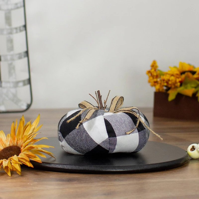 4.5" Black & White Buffalo Plaid Plush Fall Harvest Pumpkin