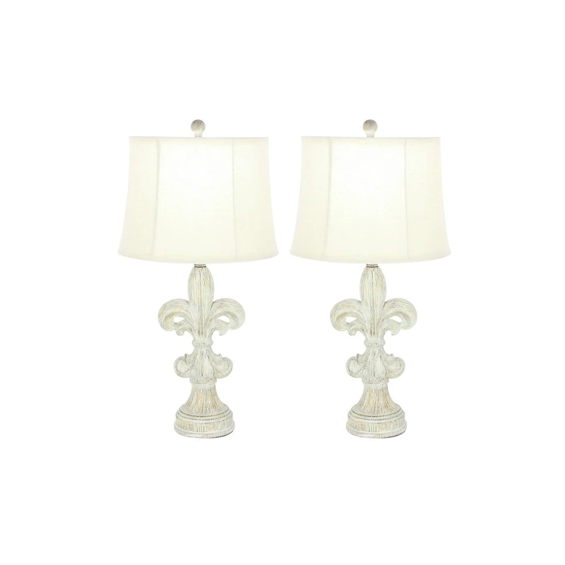 28" White Polystone French Country Table Lamps, 2ct.