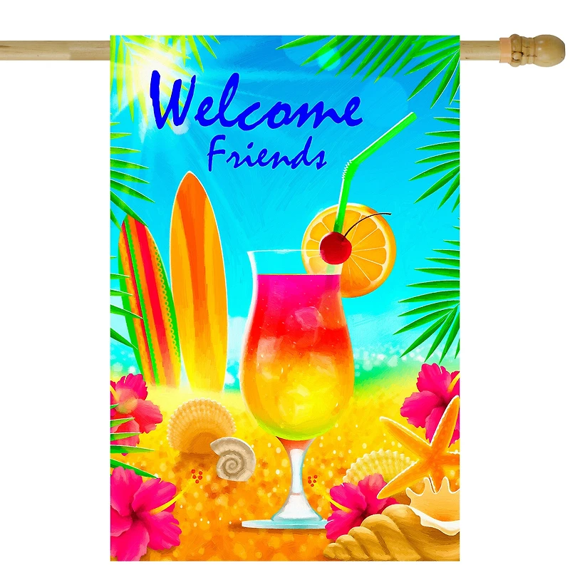 Hello Summer Tropical Beach Outdoor House Flag