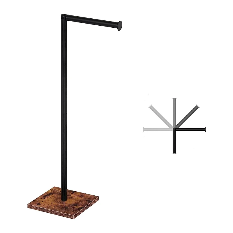 NEX™ 21" Black Freestanding Metal Toilet Paper Holder with Square Woodgrain Base