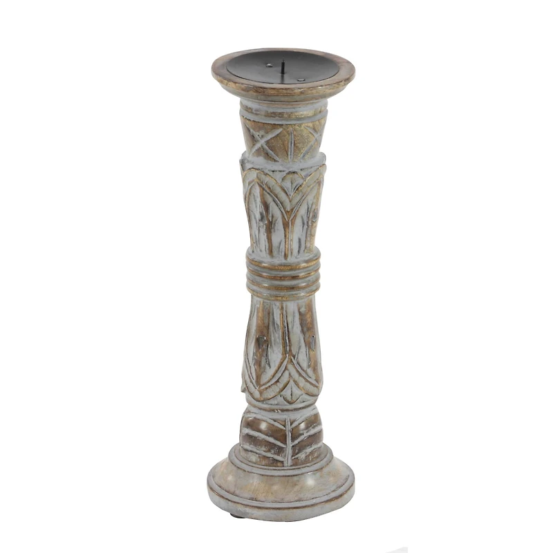 Light Brown Mango Wood Traditional Candle Holder Set