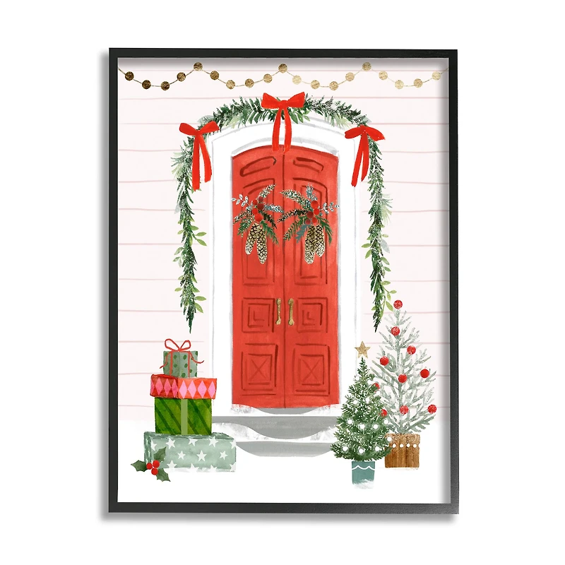 Stupell Industries Red Jolly Christmas Doorway Framed Giclee Art