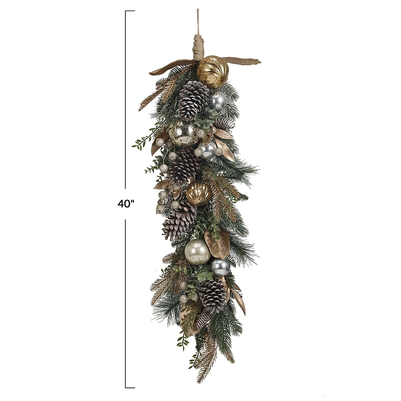 Hello Honey® 2.5ft. Faux Pine Swag with Ornaments, Pinecones & Glitter