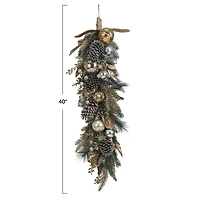 Hello Honey® 2.5ft. Faux Pine Swag with Ornaments, Pinecones & Glitter