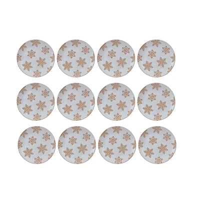 Hello Honey® 6" White & Orange Round Stoneware Snowflake Plates, 12ct.
