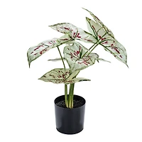 Hello Honey® 15" Green & Red Faux Elephant Ear Plant in Plastic Pot