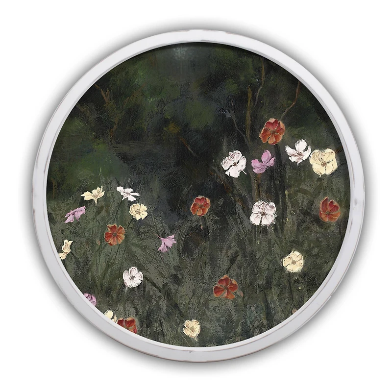 Moody Flower Field Round White Framed Print